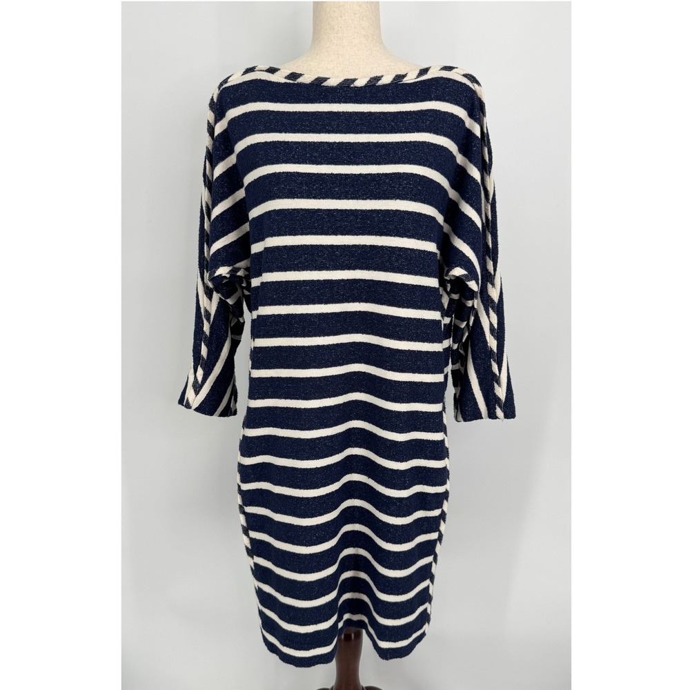 Ann Mashburn Striped Shift Dress Medium Blue White Nautical Coastal Preppy